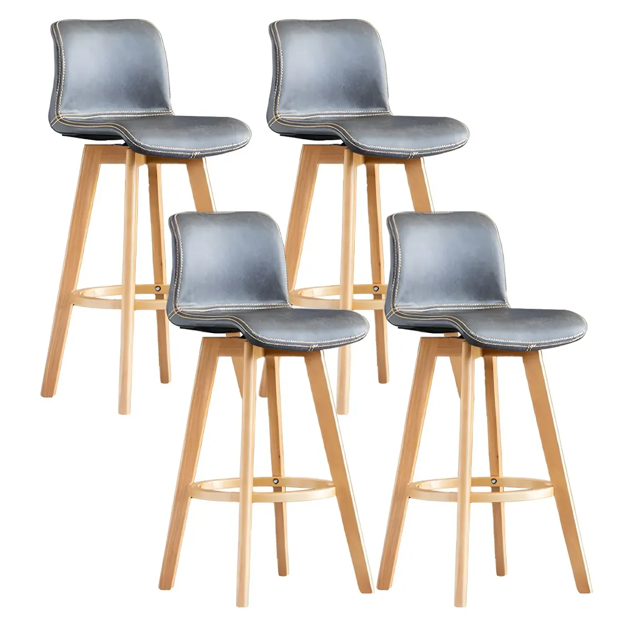 Modern Wooden Bar Stools with Cushioned Backrest for Kitchen Image - 69