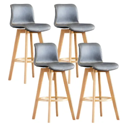 Modern Wooden Bar Stools with Cushioned Backrest for Kitchen Image - 69