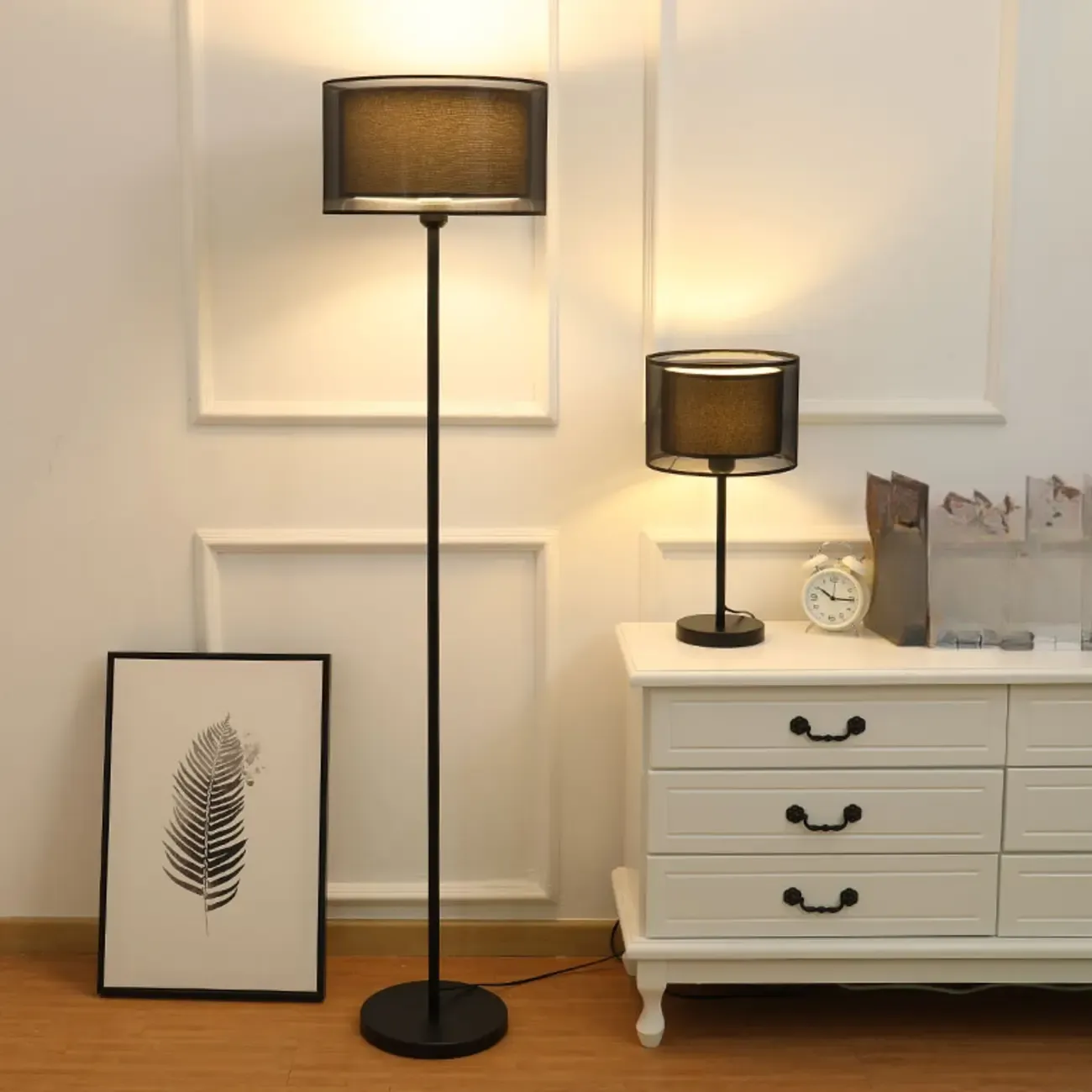 Modern Floor Lamp with Duble Drum Shade for Living Room Image - 4