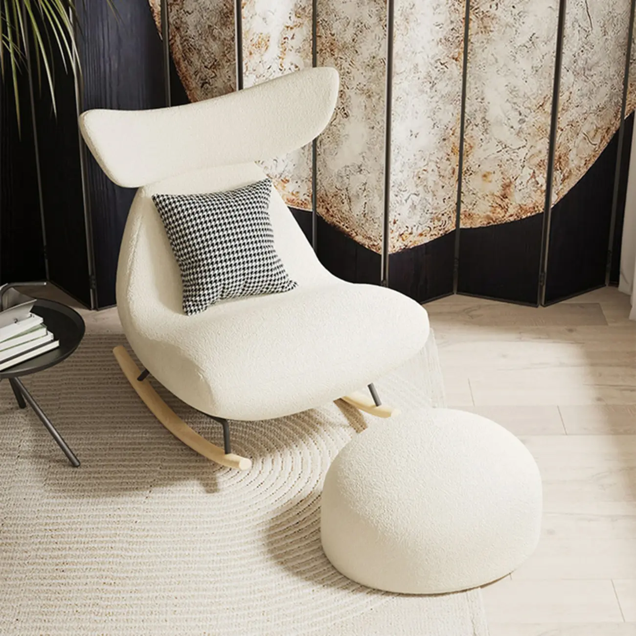 Upholstered Rocking Chair in Whale Shaped with Ottoman Image - 4 | homeyfad