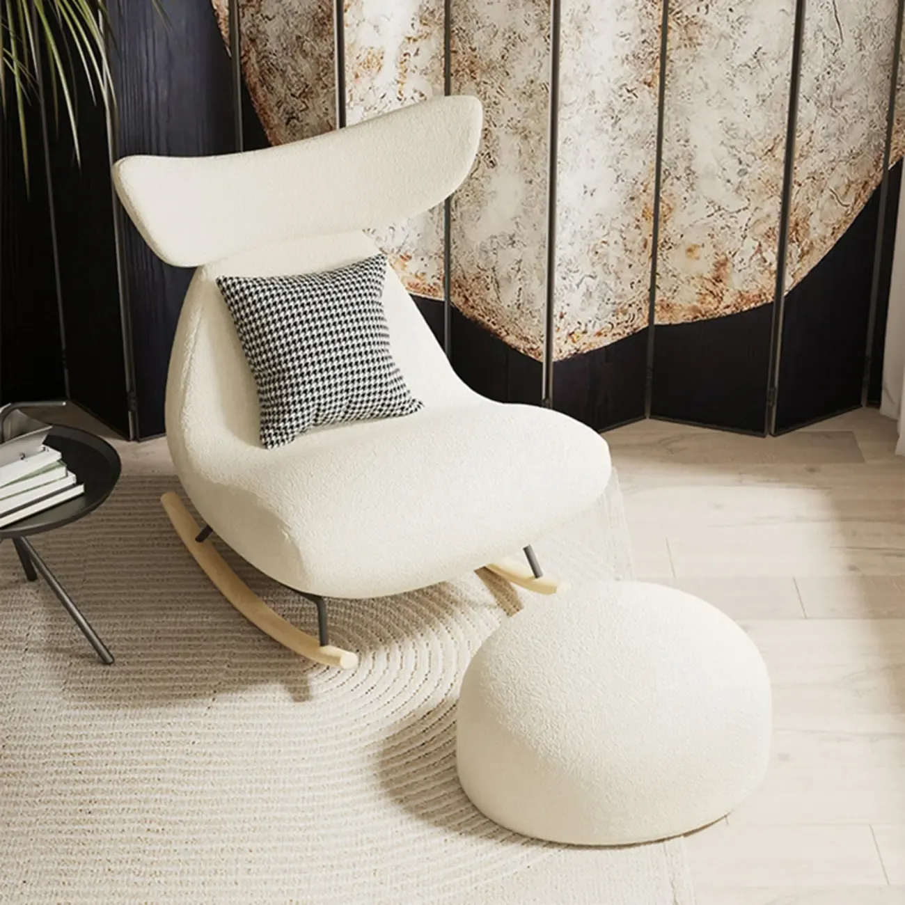 Upholstered Rocking Chair in Whale Shaped with Ottoman Image - 4