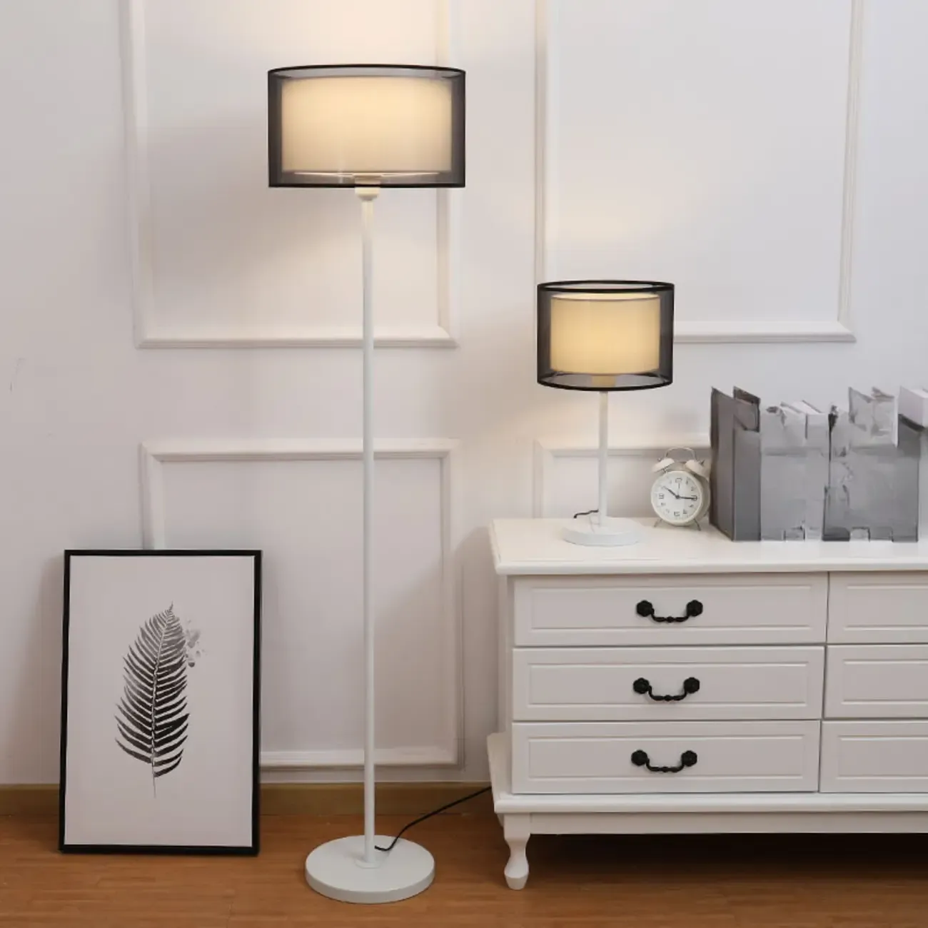 Modern Floor Lamp with Duble Drum Shade for Living Room Image - 7