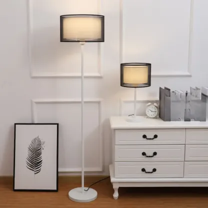 Modern Floor Lamp with Duble Drum Shade for Living Room Image - 7