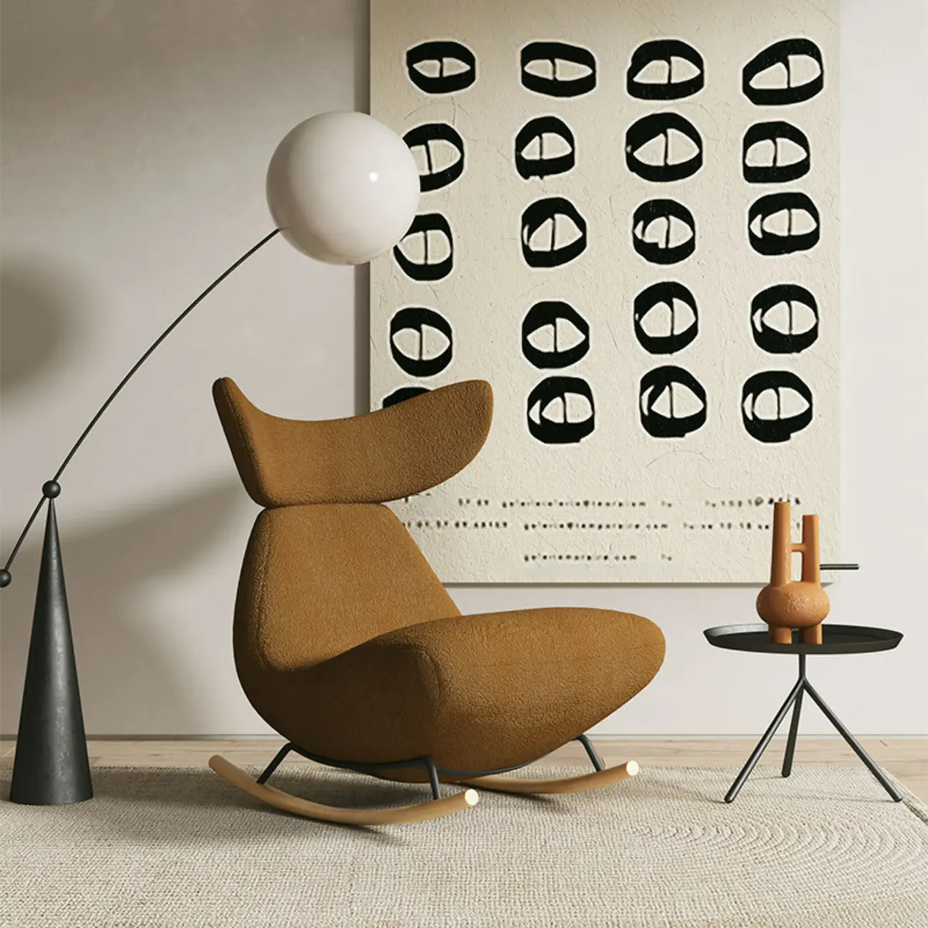 Upholstered Rocking Chair in Whale Shaped with Ottoman Image - 7 | homeyfad