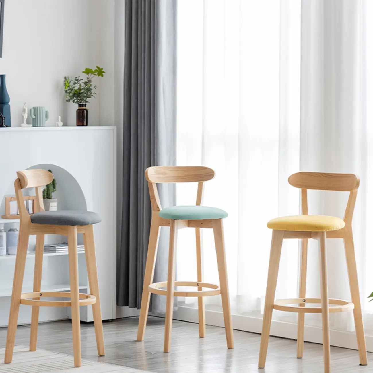 Modern Wooden Upholstered Bar Stools with Footrest for Home Image - 1 | homeyfad