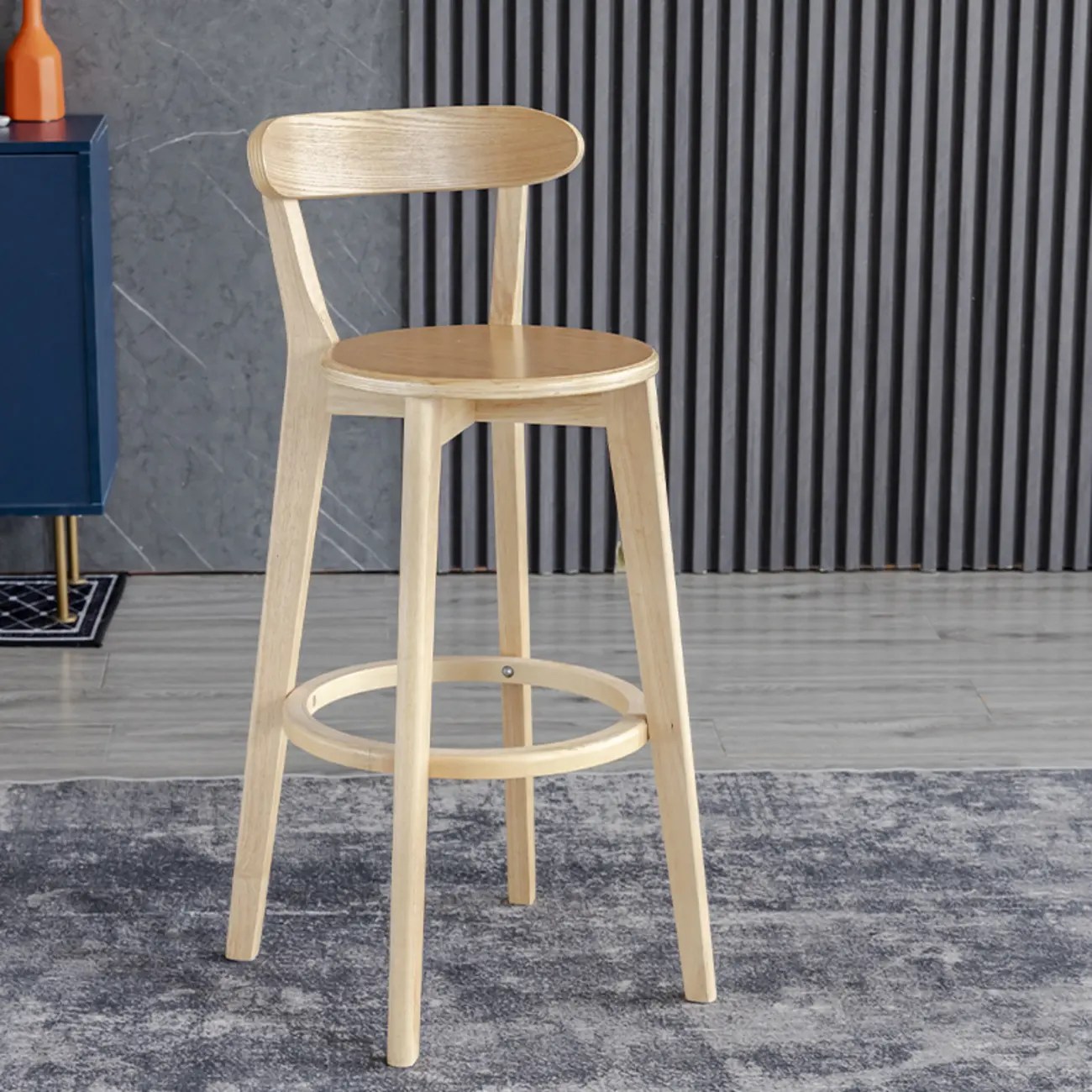 Modern Wooden Upholstered Bar Stools with Footrest for Home Image - 2 | homeyfad