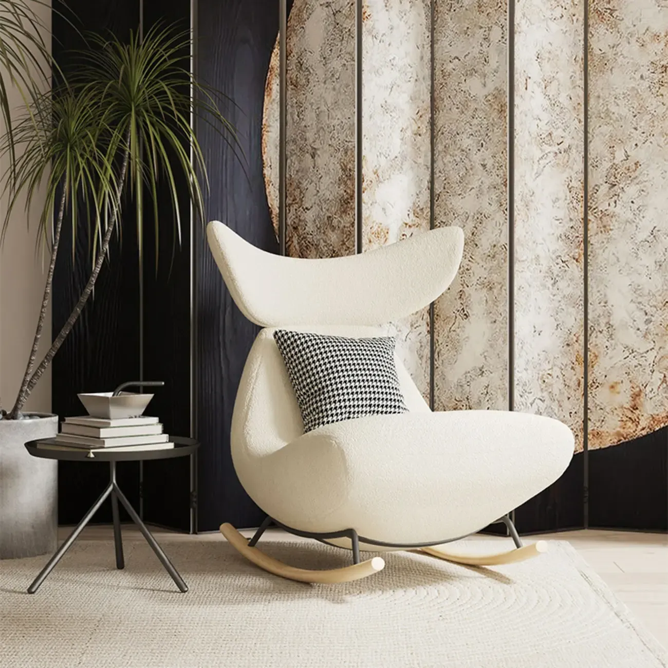 Upholstered Rocking Chair in Whale Shaped with Ottoman Image - 9