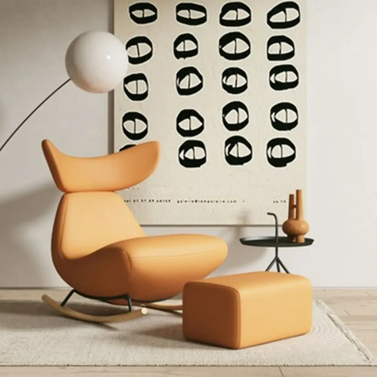 Upholstered Rocking Chair in Whale Shaped with Ottoman Image - 10