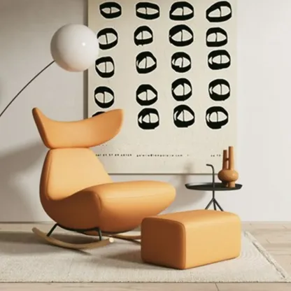 Upholstered Rocking Chair in Whale Shaped with Ottoman Image - 10