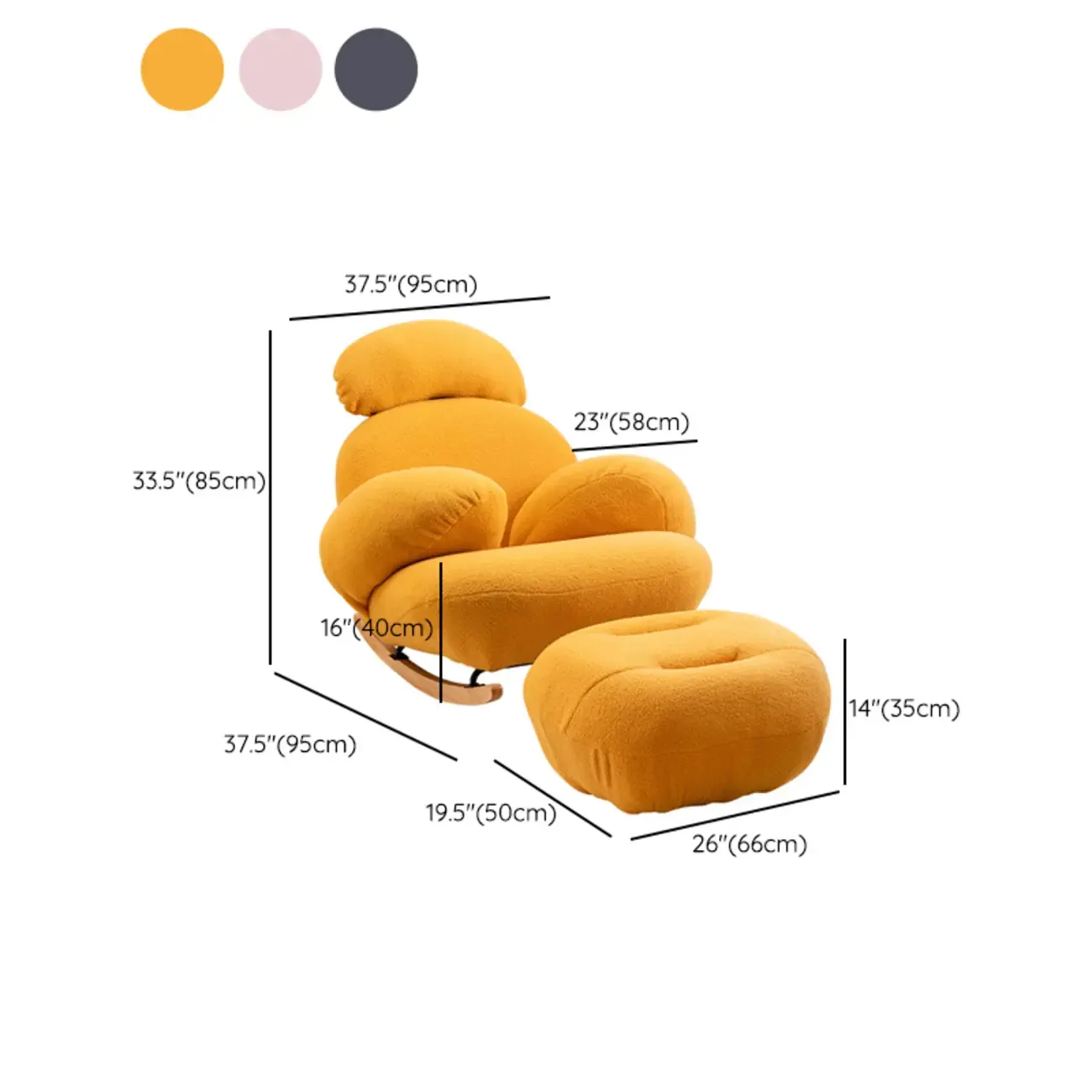 Upholstered Round Arm Rocking Chair with Optional Ottoman #size