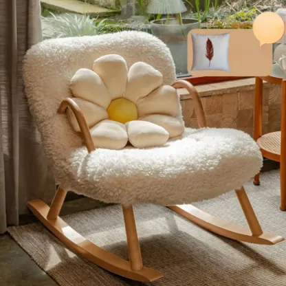 Vintage Flannel Upholstered Wood Rocking Chair for Living Room Image - 1