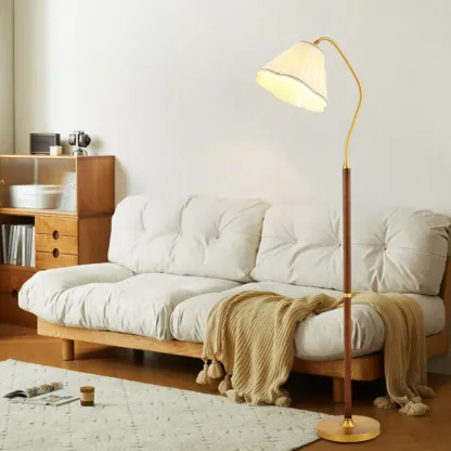Natural Wooden Floor Lamps with Pleated Shade for Living Room Image - 1