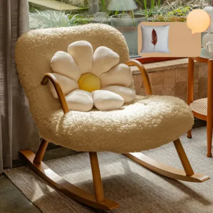 Vintage Flannel Upholstered Wood Rocking Chair for Living Room Image - 3