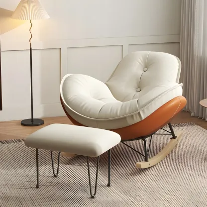 Modern Flannel Upholstered Rocking Chair with Ottoman Image - 1