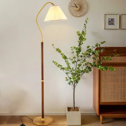 Natural Wooden Floor Lamps with Pleated Shade for Living Room Image - 3