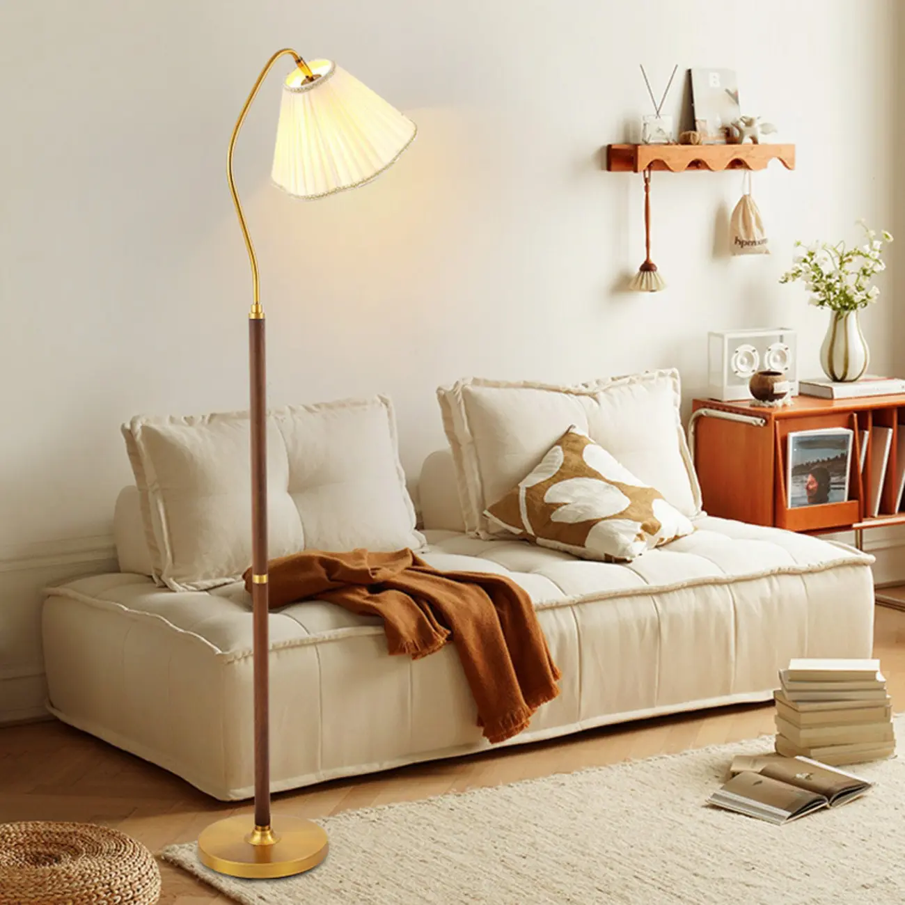 Natural Wooden Floor Lamps with Pleated Shade for Living Room Image - 4 | homeyfad