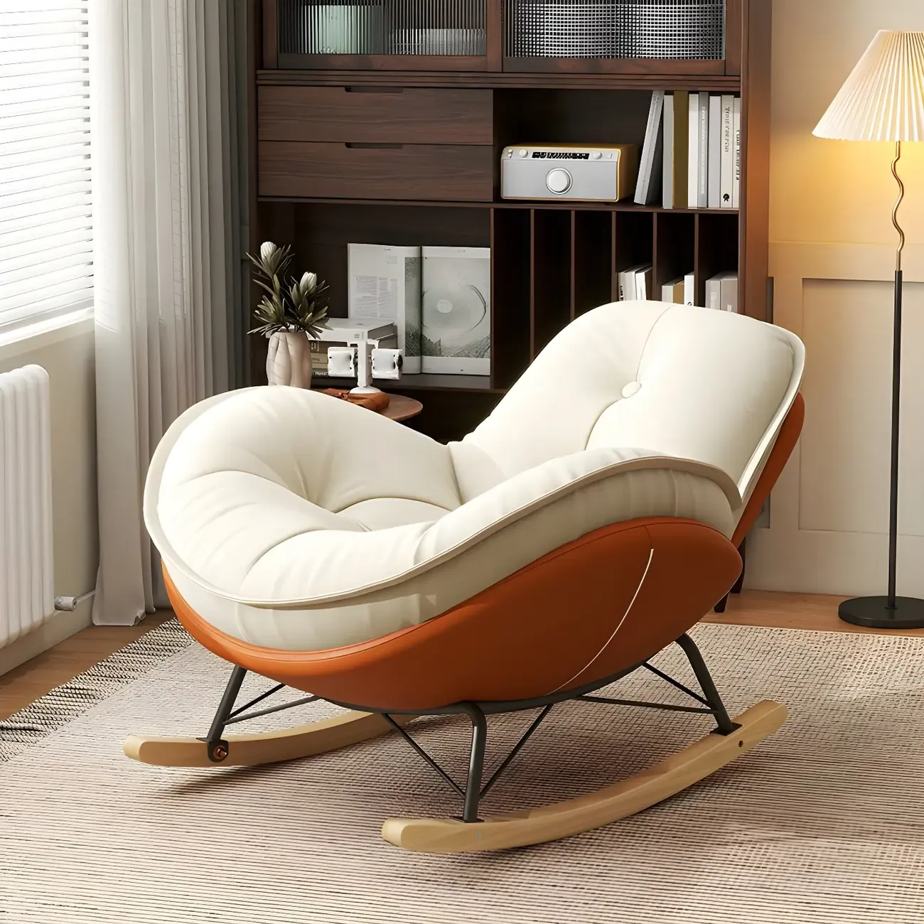 Modern Flannel Upholstered Rocking Chair with Ottoman Image - 3