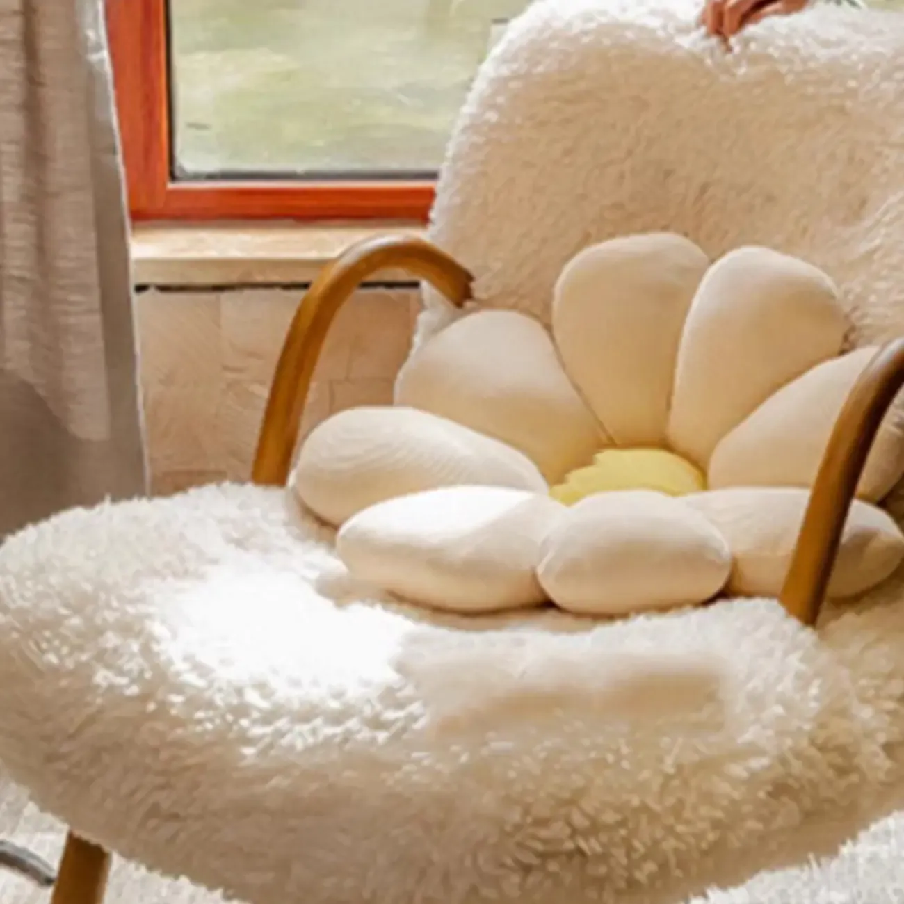 Vintage Flannel Upholstered Wood Rocking Chair for Living Room Image - 7