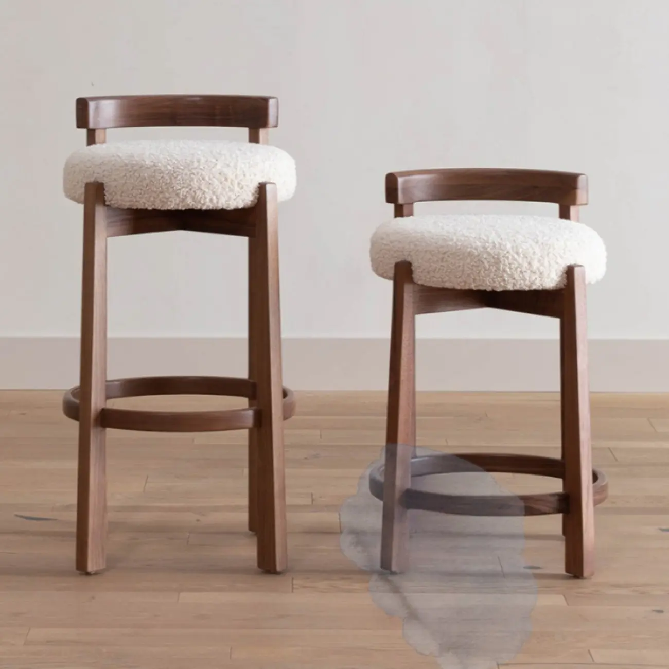 Glam Wooden Cushioned Bar Stools with Round Seat for Home Bar Image - 1 | homeyfad