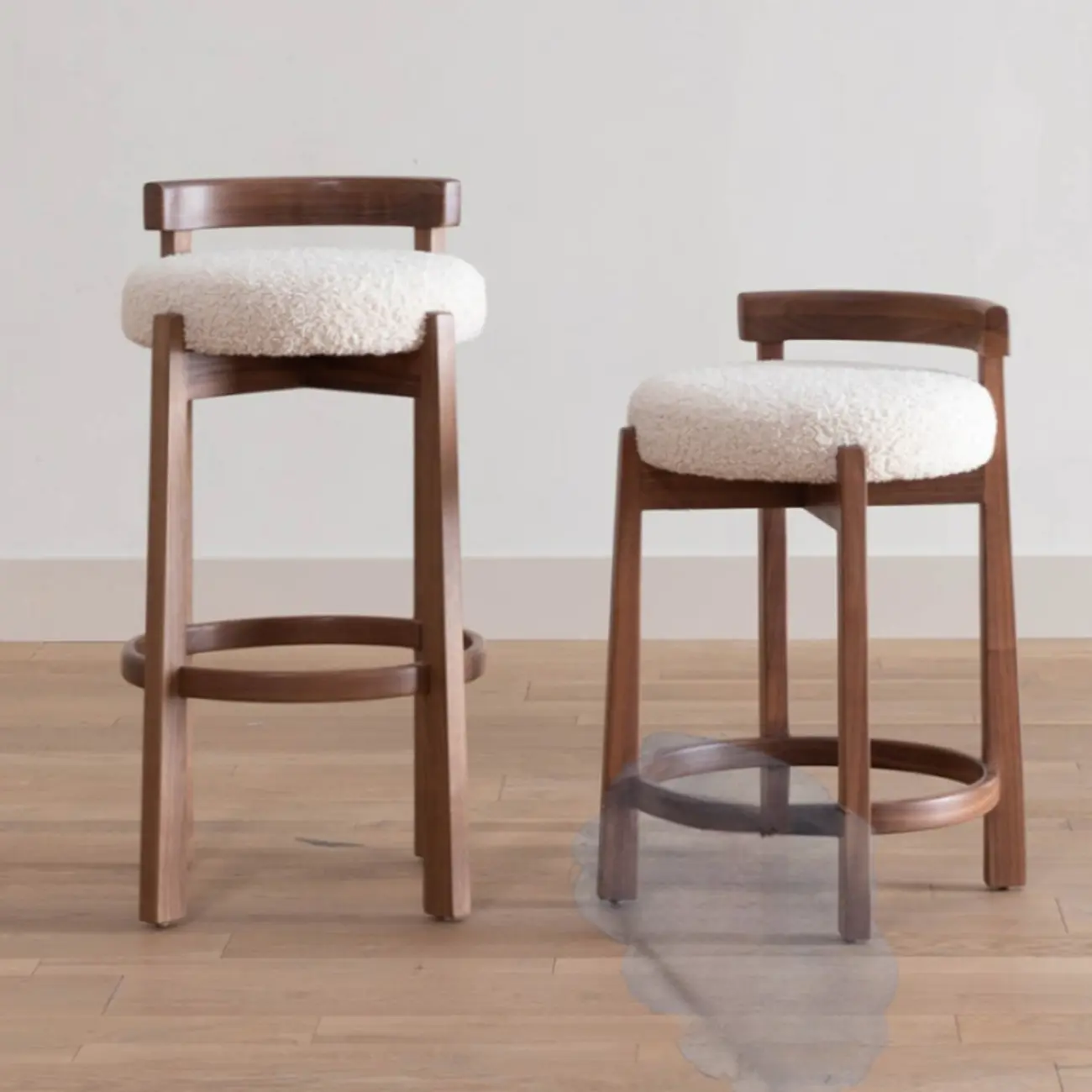 Glam Wooden Cushioned Bar Stools with Round Seat for Home Bar Image - 2 | homeyfad