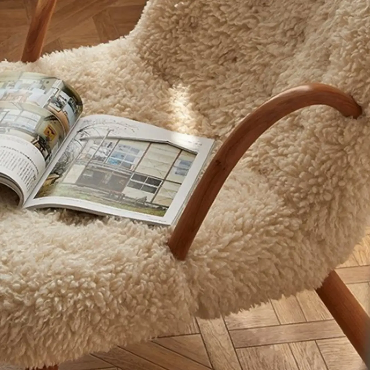 Vintage Flannel Upholstered Wood Rocking Chair for Living Room Image - 8