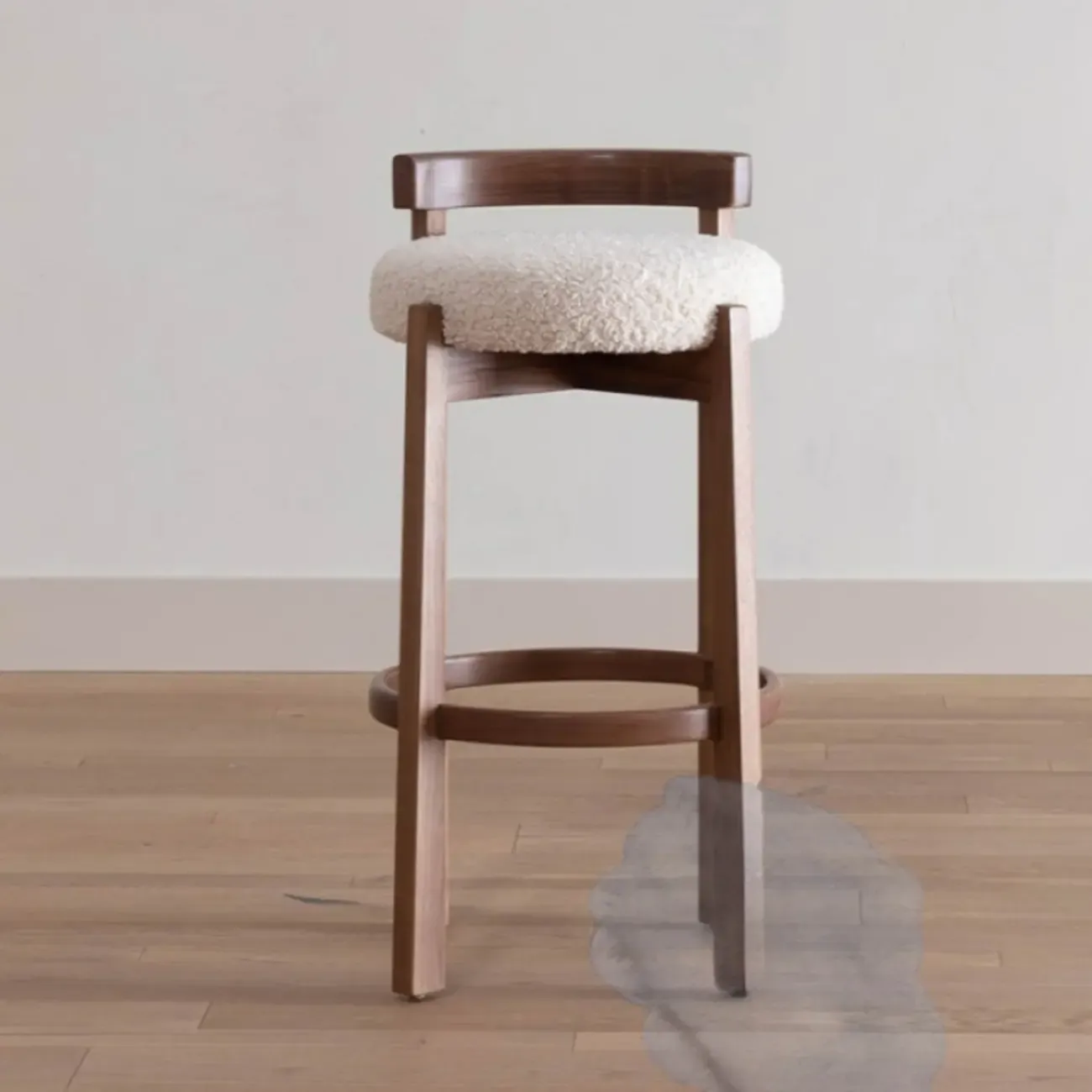 Glam Wooden Cushioned Bar Stools with Round Seat for Home Bar Image - 5