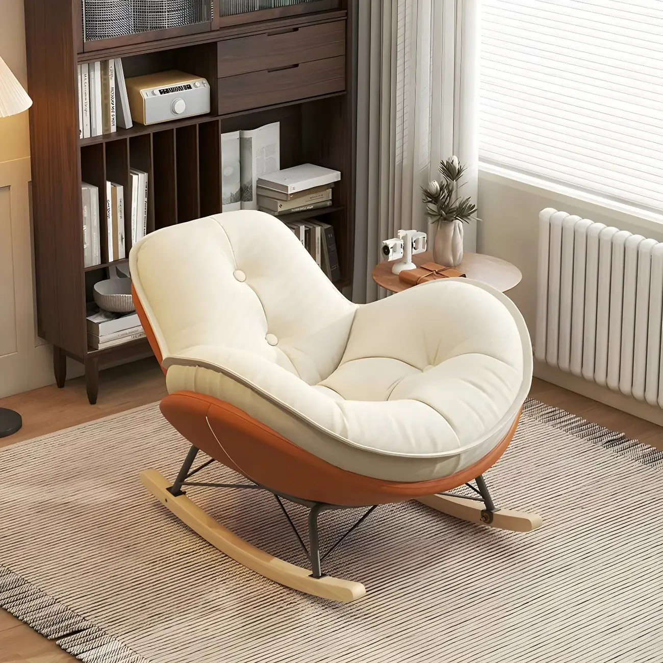 Modern Flannel Upholstered Rocking Chair with Ottoman Image - 4