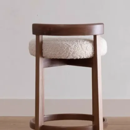 Glam Wooden Cushioned Bar Stools with Round Seat for Home Bar Image - 6