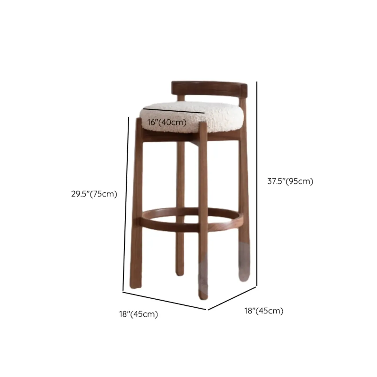 Glam Wooden Cushioned Bar Stools with Round Seat for Home Bar Image - 9
