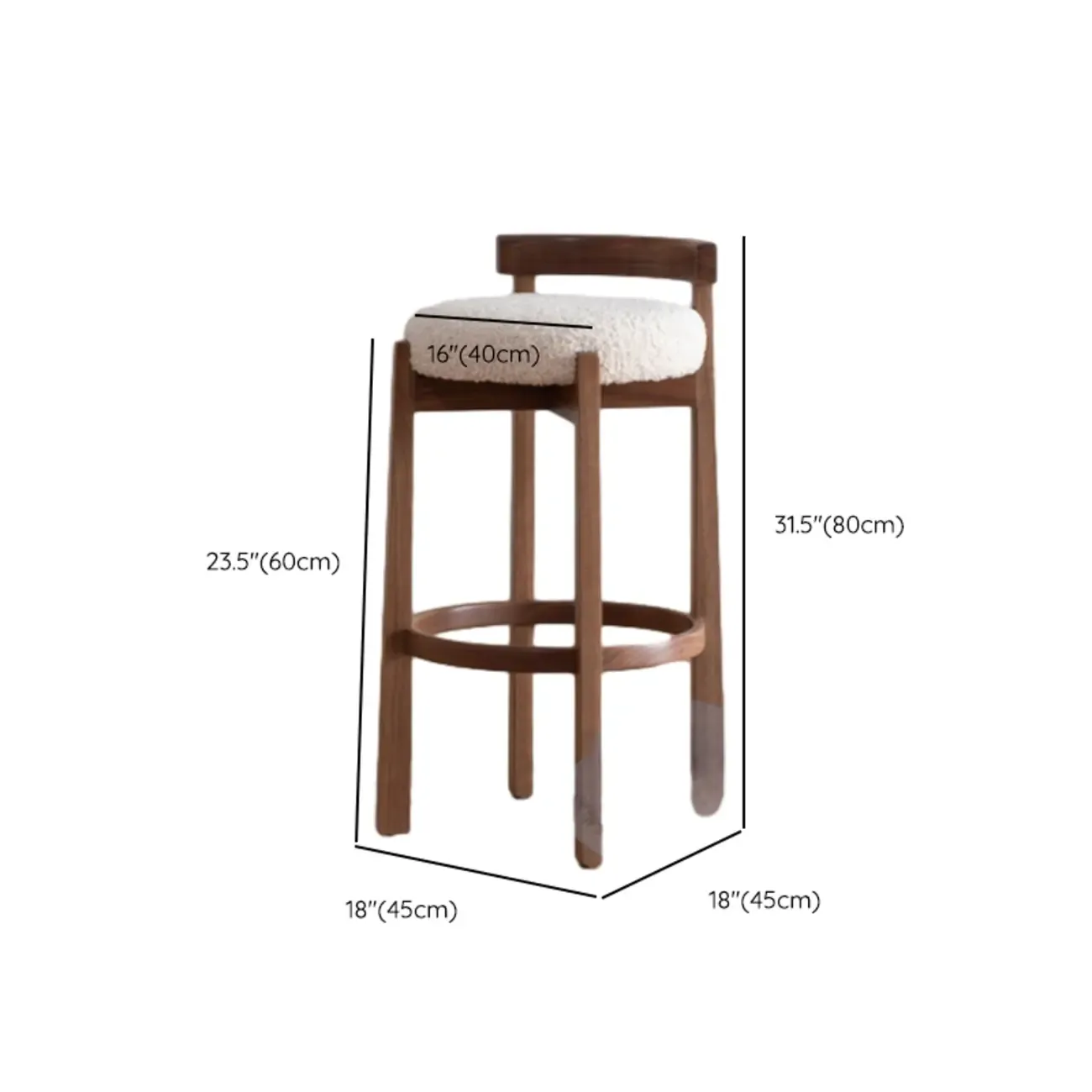 Glam Wooden Cushioned Bar Stools with Round Seat for Home Bar Image - 10