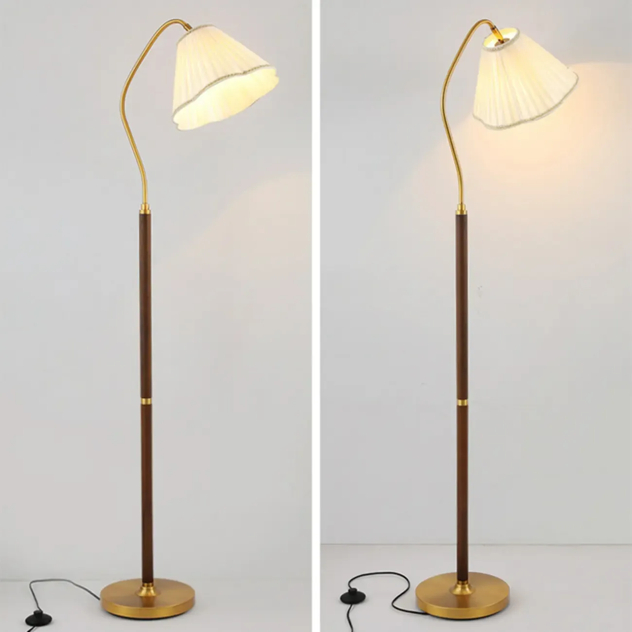 Natural Wooden Floor Lamps with Pleated Shade for Living Room Image - 11