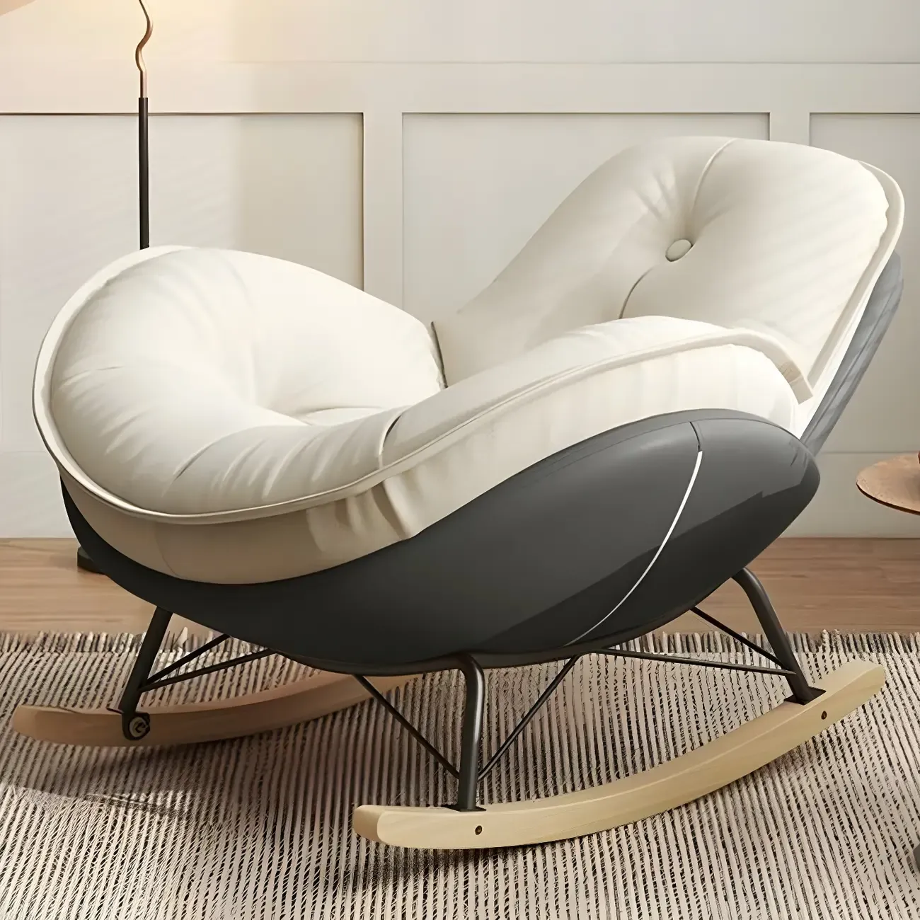 Modern Flannel Upholstered Rocking Chair with Ottoman Image - 15