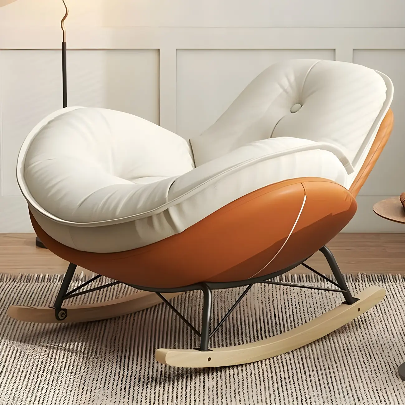 Modern Flannel Upholstered Rocking Chair with Ottoman Image - 16 | homeyfad