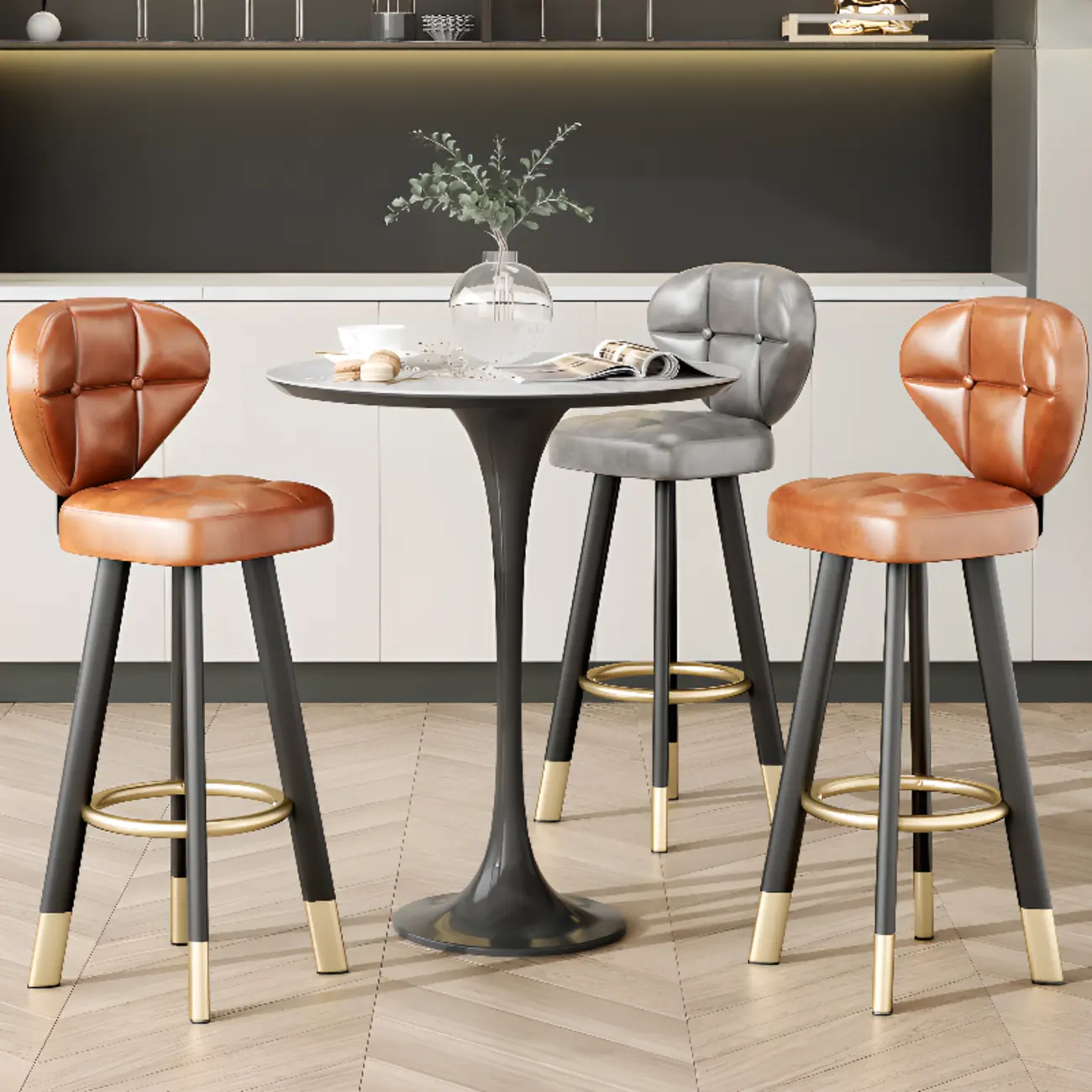 Classic Adjustable Leather Bar Stools with Metal Footrest for Home Image - 4 | homeyfad