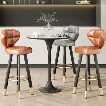 Classic Adjustable Leather Bar Stools with Metal Footrest for Home Image - 4