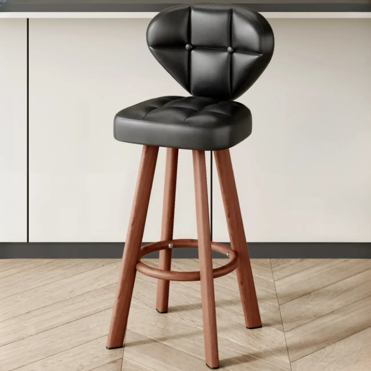 Classic Adjustable Leather Bar Stools with Metal Footrest for Home Image - 20