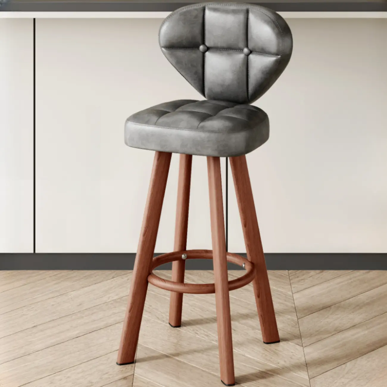 Classic Adjustable Leather Bar Stools with Metal Footrest for Home Image - 22 | homeyfad