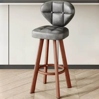 Classic Adjustable Leather Bar Stools with Metal Footrest for Home Image - 22