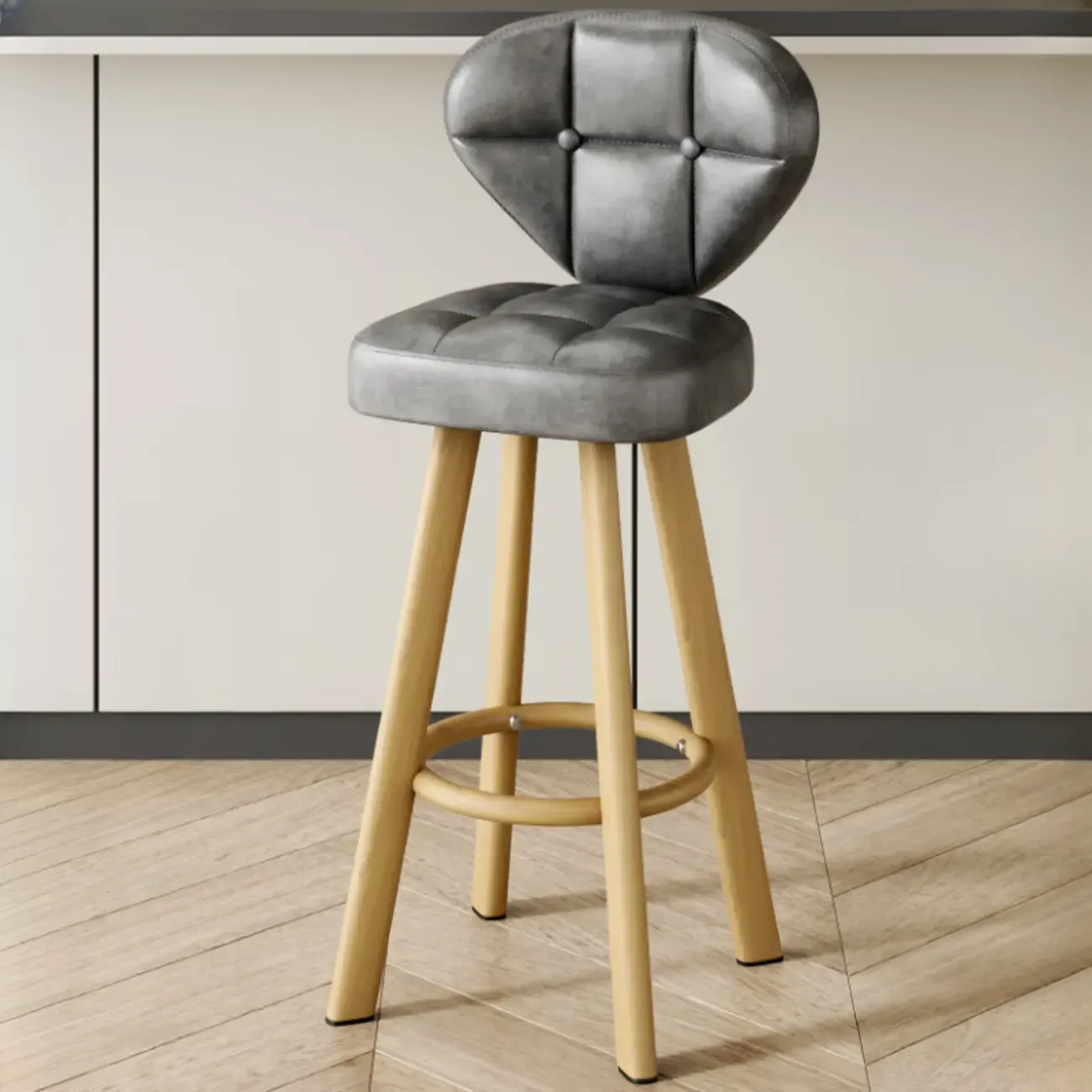 Classic Adjustable Leather Bar Stools with Metal Footrest for Home Image - 28