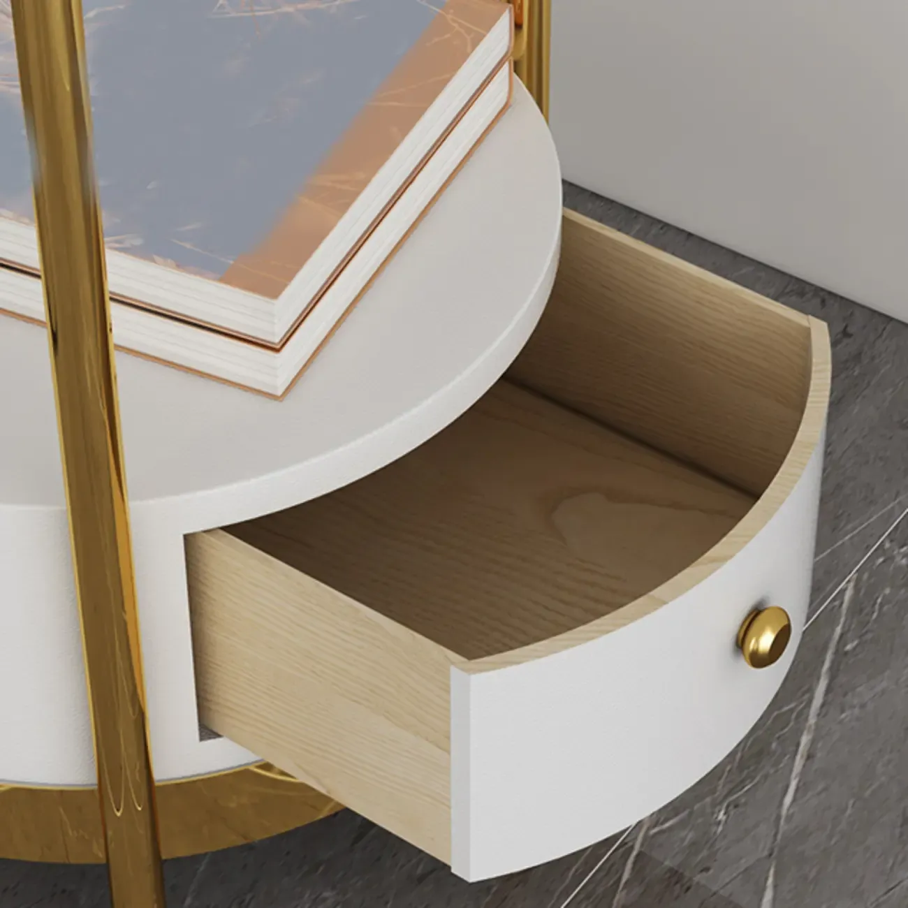 Arc Floor Lamp with Shelves and Fabric Shade for Living Room Image - 9