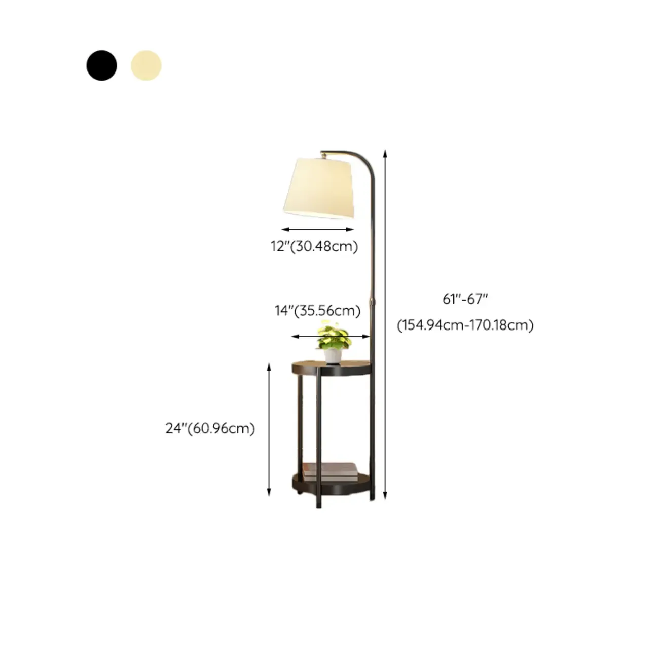 Arc Floor Lamp with Shelves and Fabric Shade for Living Room #size