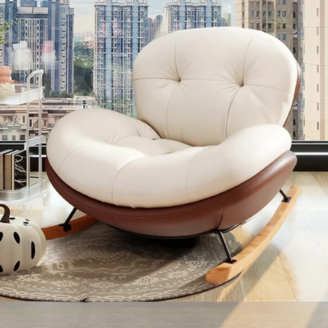 Ergonomic Rounded Upholstered Rocking Chair for Living Room Image - 1 | homeyfad