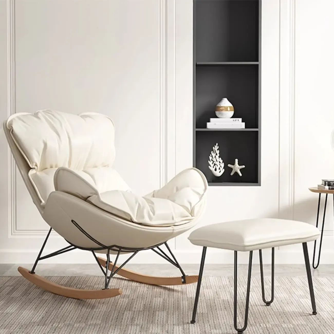 Faux Leather Wingback Rocking Chair with Removable Cushions - HomeyFad