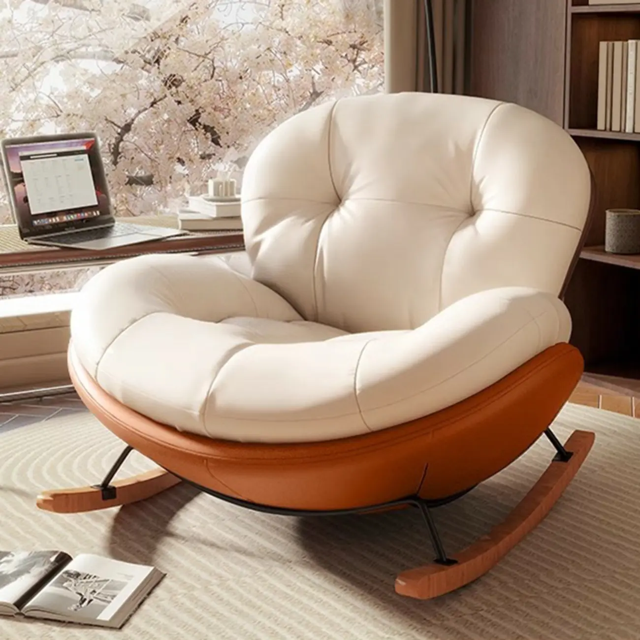 Ergonomic Rounded Upholstered Rocking Chair for Living Room Image - 2 | homeyfad