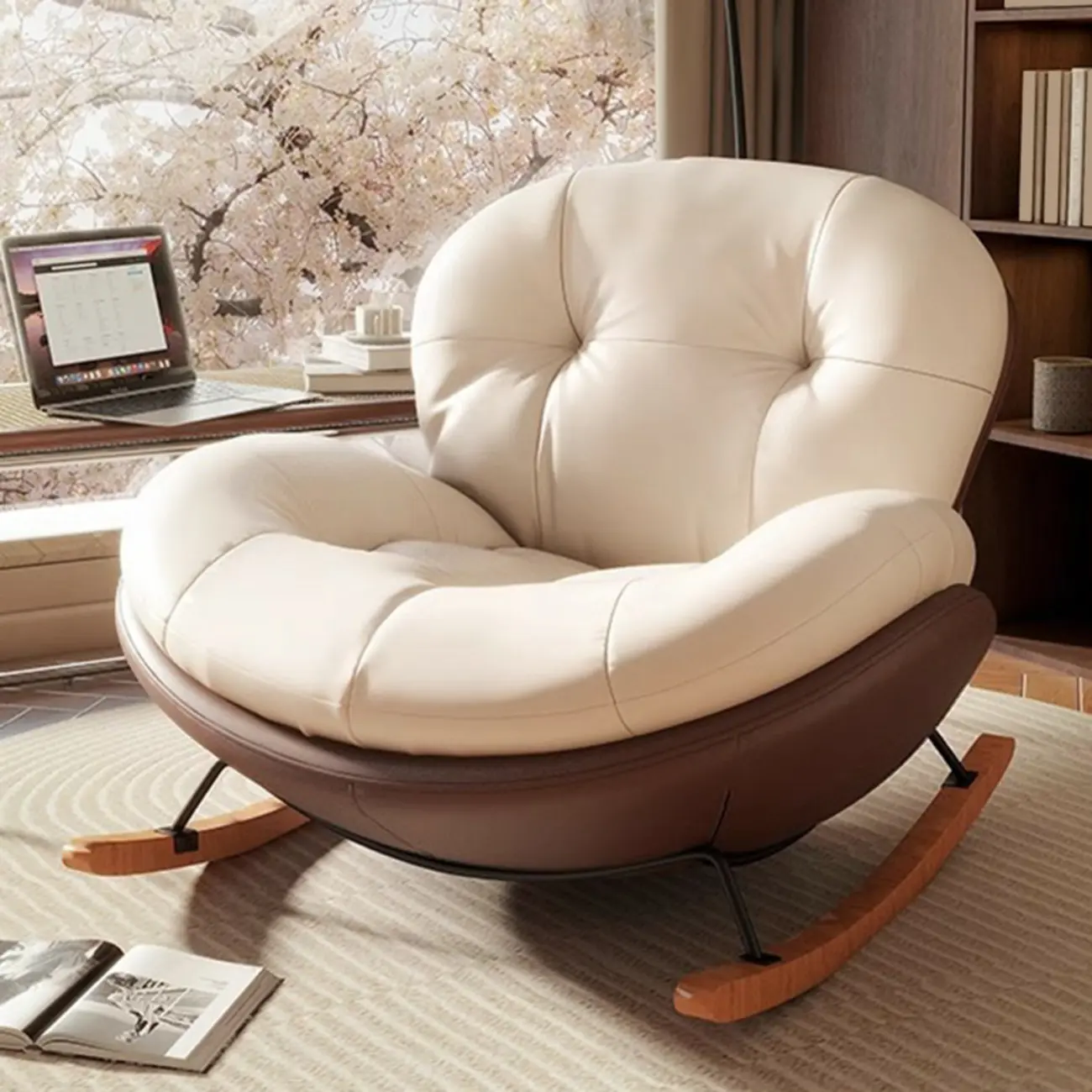 Ergonomic Rounded Upholstered Rocking Chair for Living Room Image - 3 | homeyfad