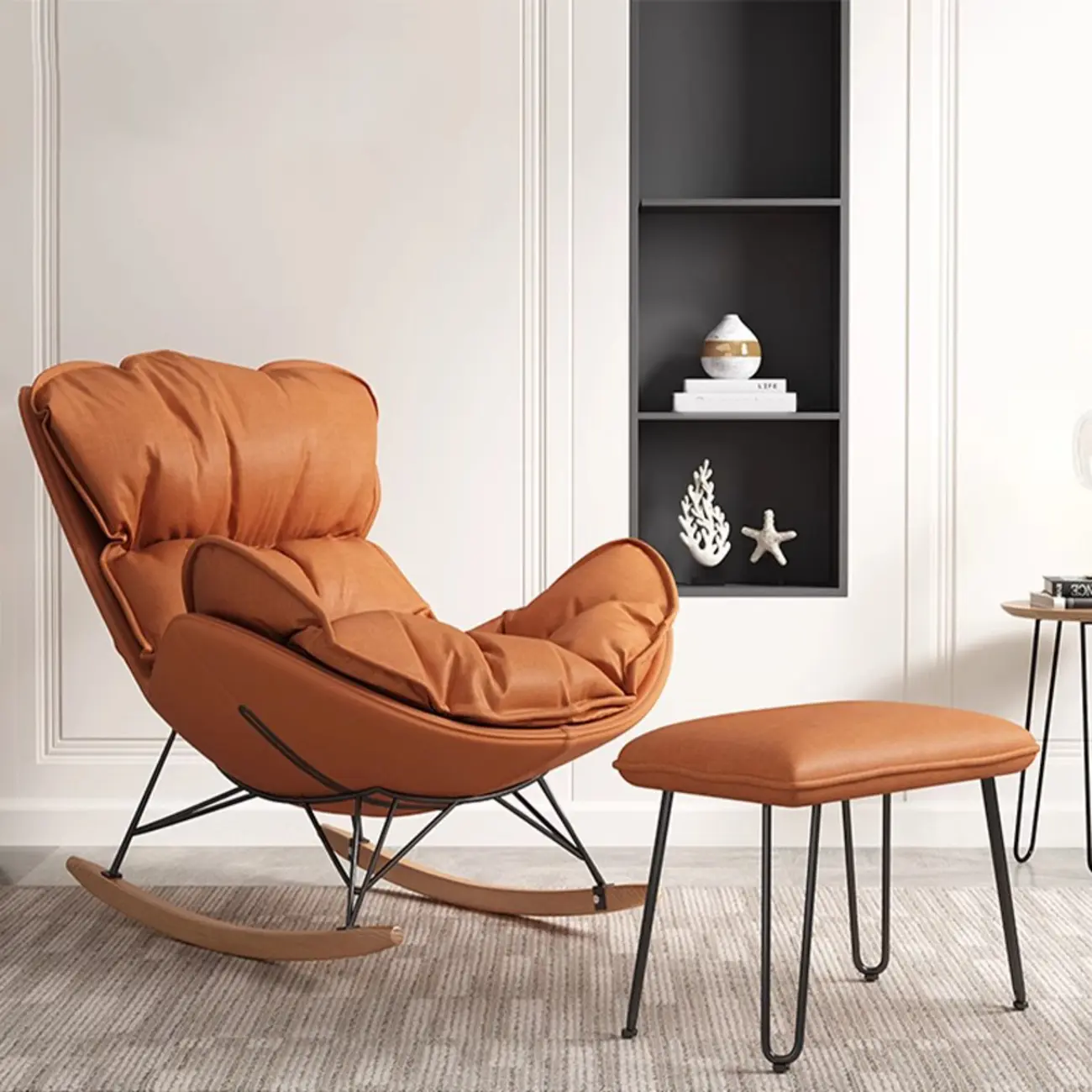 Faux Leather Wingback Rocking Chair with Removable Cushions Image - 3 | homeyfad