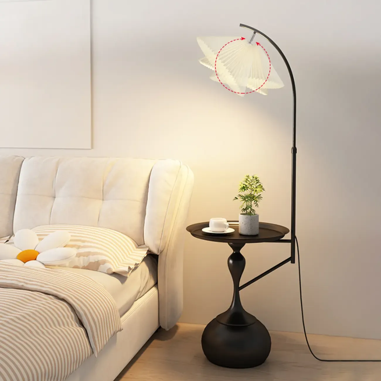 Black Adjustable Floor Lamp with Shelf for Reading Image - 1