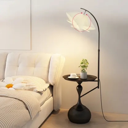 Black Adjustable Floor Lamp with Shelf for Reading Image - 1