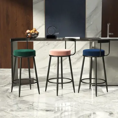 Glam Metal Upholstered Bar Stools with Open Low Back for Kitchen Image - 1