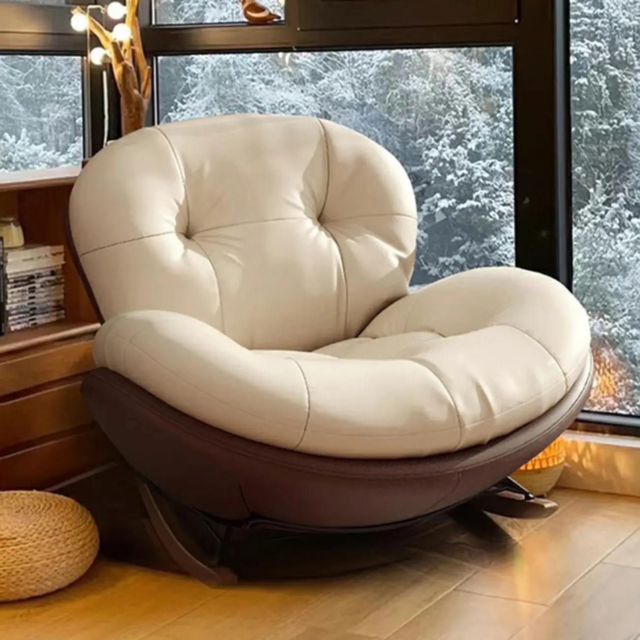 Ergonomic Rounded Upholstered Rocking Chair for Living Room Image - 4 | homeyfad